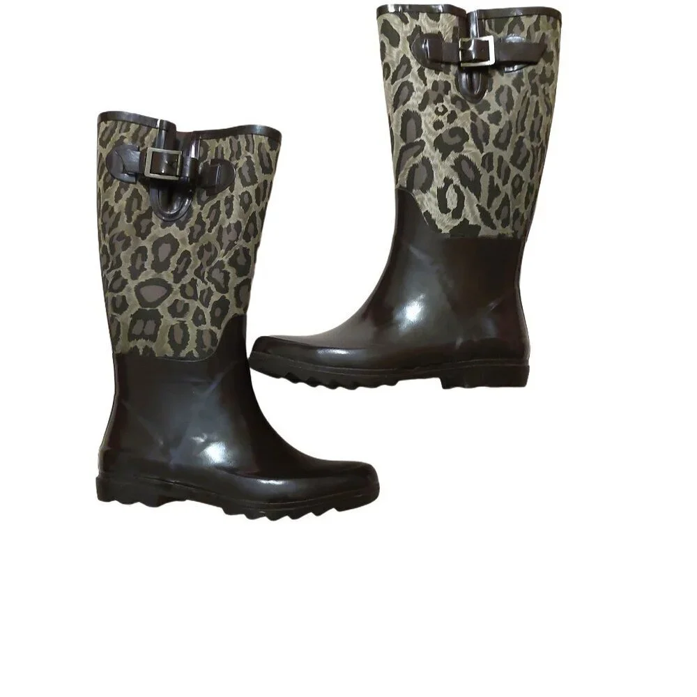 BCBGGeneration Madison Leopard Rubber Rain Boots Retail $395